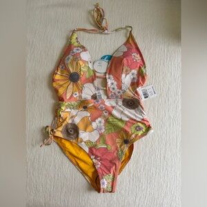 WET One Piece Swimsuit with Retro Floral Design Size S NWT